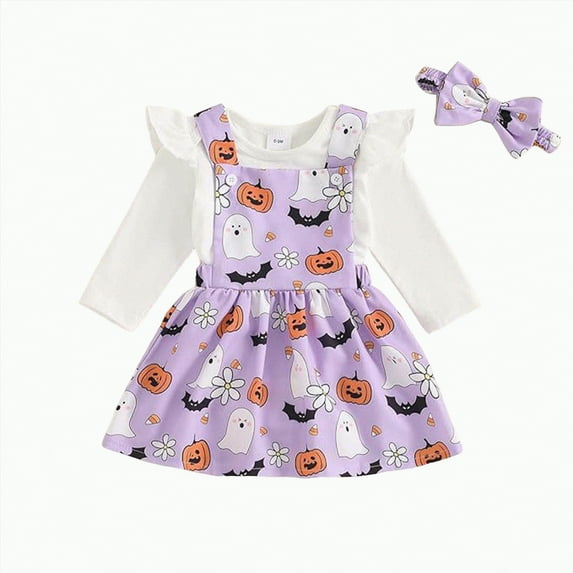 REgarm Halloween Outfits for Baby Girls Pumpkin Romper And Warm Overalls Skirt Infant Dress Newborn Fall Winter Clothes Sets,9-12 Months