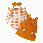 REgarm Halloween Outfits for Baby Girls Ruffle Romper Pumpkin Suspender Overalls Dress Skirt Sets Fall Winter Clothes,6-9 Months