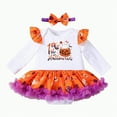 thumbnail image 1 of REgarm Baby Girl Halloween Outfit Ruffle Long Sleeve Romper Tulle Tutu Skirt Headband Clothes Set,6-9 Months, 1 of 5