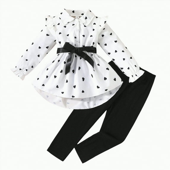 REgarm Kid Toddler Girl Clothes Bowknot Button Down Collor Shirt Ruffle Long Sleeve Top Slim Fit Pants Fall Winter Outfit Set (White,3-4 Years)