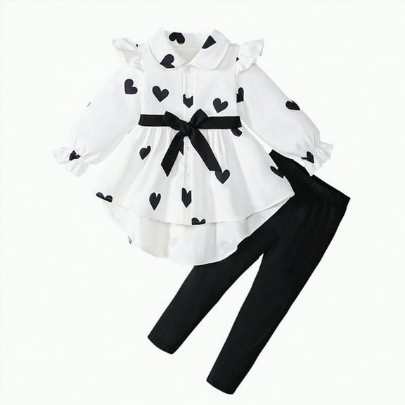 REgarm Kid Toddler Girl Clothes Bowknot Button Down Collor Shirt Ruffle Long Sleeve Top Slim Fit Pants Fall Winter Outfit Set (White,5-6 Years)