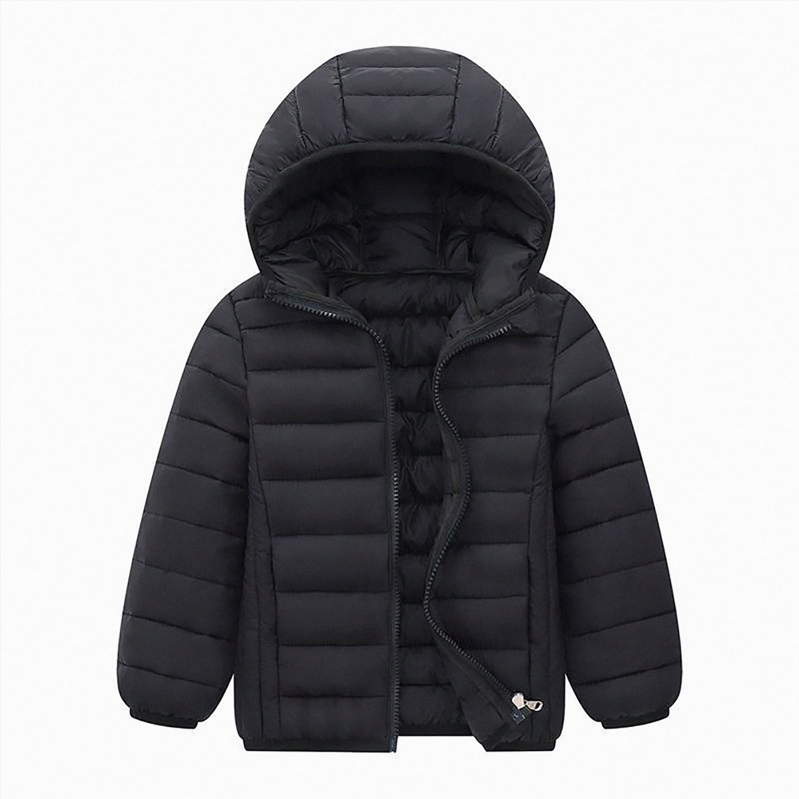 Kids Boys Girls Winter Coats & Jackets,Kids Toddler Lightweight Padded Hooded Puffer Autumn and Winter Coat Black,Size 13-14 Years