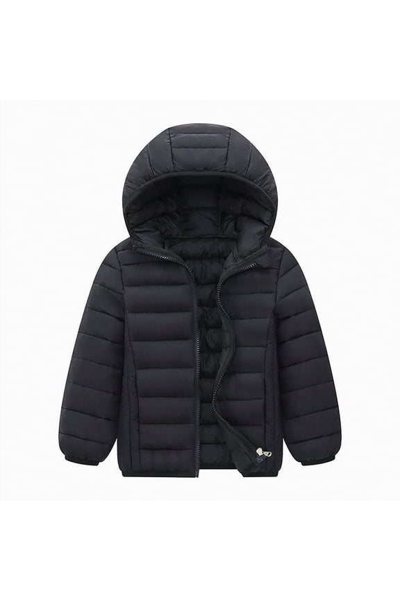 Kids Boys Girls Winter Coats & Jackets,Kids Toddler Lightweight Padded Hooded Puffer Autumn and Winter Coat Black,Size 13-14 Years