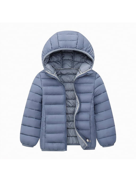 Kids Boys Girls Winter Coats & Jackets,Kids Toddler Lightweight Padded Hooded Puffer Autumn and Winter Coat Grey,Size 10-11 Years