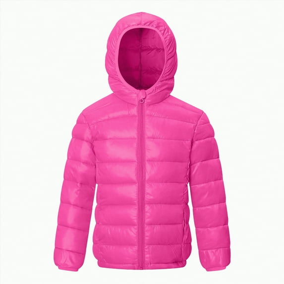 REgarm Kids Boys Girls Winter Coats & Jackets,Kids Toddler Lightweight Padded Hooded Puffer Autumn and Winter Coat Hot Pink,Size 6-7 Years