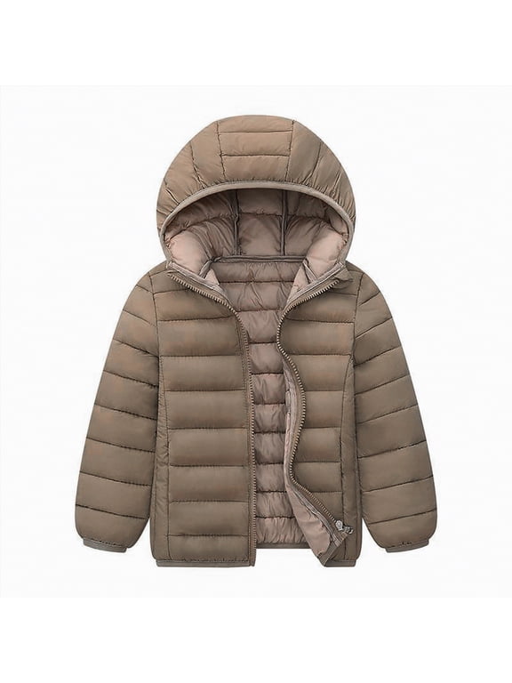 Kids Boys Girls Winter Coats & Jackets,Kids Toddler Lightweight Padded Hooded Puffer Autumn and Winter Coat Khaki,Size 3-4 Years