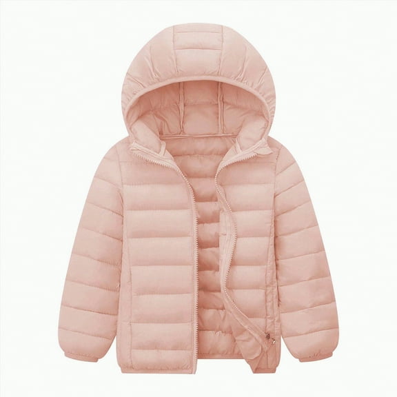 REgarm Kids Boys Girls Winter Coats & Jackets,Kids Toddler Lightweight Padded Hooded Puffer Autumn and Winter Coat Light Pink,Size 8-9 Years