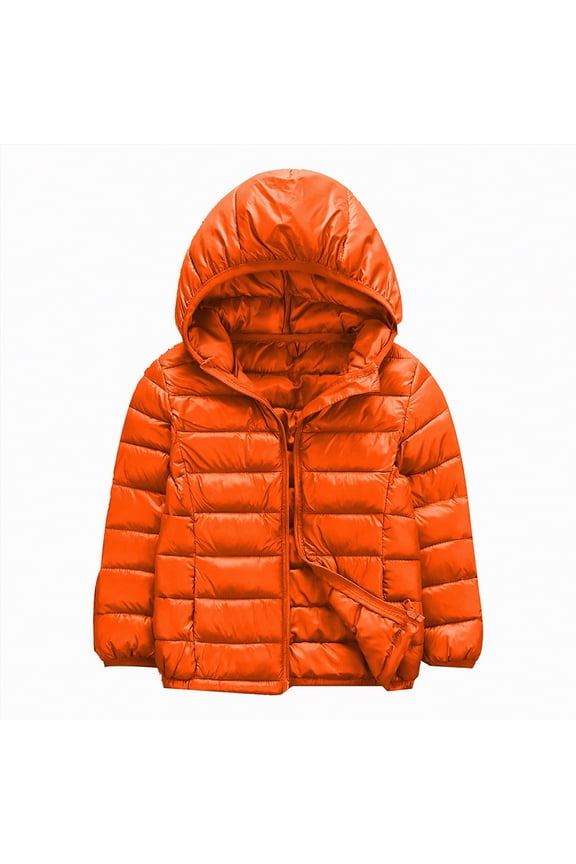 Kids Boys Girls Winter Coats & Jackets,Kids Toddler Lightweight Padded Hooded Puffer Autumn and Winter Coat Orange,Size 3-4 Years