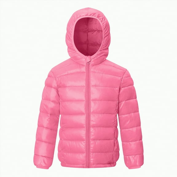 REgarm Kids Boys Girls Winter Coats & Jackets,Kids Toddler Lightweight Padded Hooded Puffer Autumn and Winter Coat Pink,Size 6-7 Years