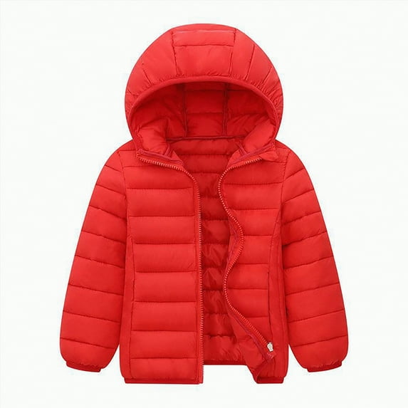 REgarm Kids Boys Girls Winter Coats & Jackets,Kids Toddler Lightweight Padded Hooded Puffer Autumn and Winter Coat Red,Size 4-5 Years
