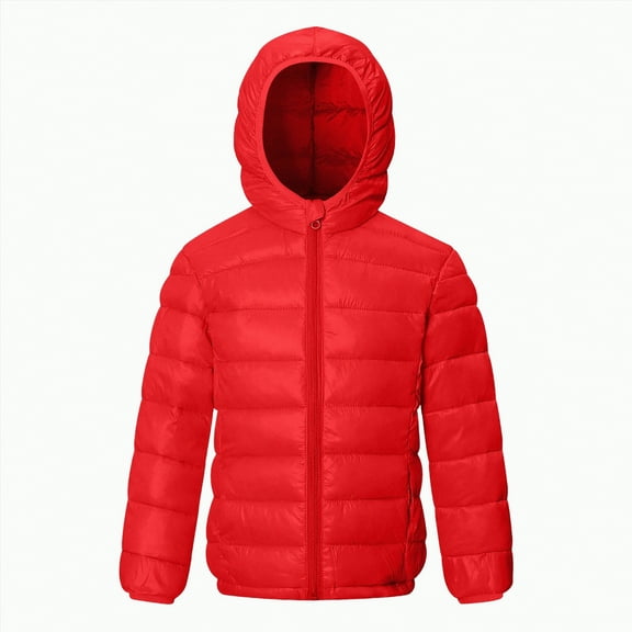 REgarm Kids Boys Girls Winter Coats & Jackets,Kids Toddler Lightweight Padded Hooded Puffer Autumn and Winter Coat Red,Size 6-7 Years
