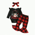 thumbnail image 1 of REgarm My First Christmas Baby Girl Outfit Elk Print Long Sleeves Romper Flared Pants Sets Infant Baby Girl Christmas Outfits (Black,9-12 Months), 1 of 7