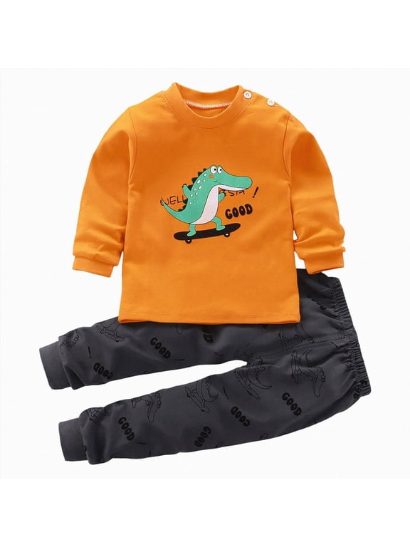 Toddler Clothes for Boys Fall Winter Baby Boy Outfits Long Sleeve Cartoon Print Sweatshirt Tops Pants Sets 2Pcs for 3 6 12 Months 1T 2T 3T 4T 5T