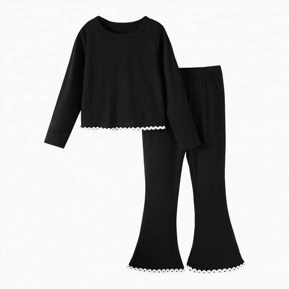 REgarm Toddler Girl Clothes Kids Outfits Long Sleeve Crop Sweatshirt Bell Bottom Pants Set Fall Winter Clothing for Girls (Black,3-4 Years)