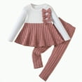 thumbnail image 1 of REgarm Toddler Girl Clothes Sets Warm Ruffle Hem Ribbed Sweatshirt Pants Long Sleeve Fall Winter Outfits (Pink,6-7 Years), 1 of 7