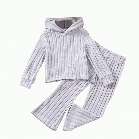 REgarm Toddler Girl Fall Winter Clothes Set Warm Ribbed Sweatshirt Pants Long Sleeve Sweatsuits Winter Hooded Pullover Outfits (Grey,5-6 Years)