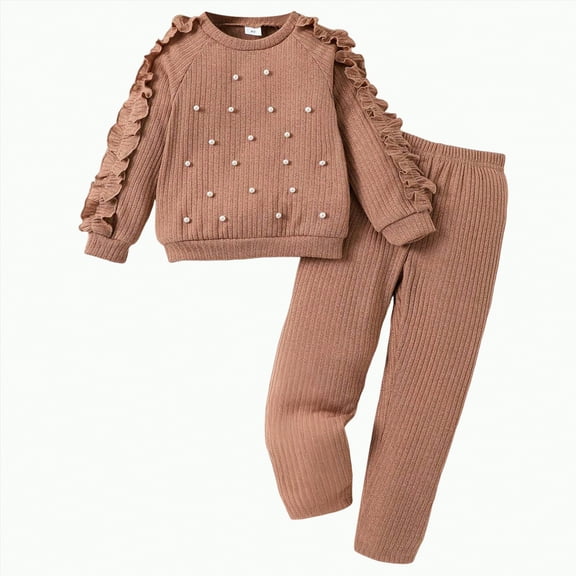 REgarm Toddler Girls Clothes Kids 2 Piece Fall Winter Outfits Long Sleeve Pullover Sweatshirts and Leggings Clothing Sets (Brown,5-6 Years)