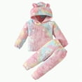 thumbnail image 1 of REgarm Toddler Girls Fall Winter Clothes Long-sleeve Tie Dye Fuzzy Hoodie Pullover and Sweatpants Print Hooded Outfits Set (Red,5-6 Years), 1 of 7