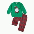 thumbnail image 1 of REgarm Toddler Infant Christmas Outfit Boy Girl Fall Winter Clothes Embroidery Shirt Top Elastic Waist Plaid Pants Set Trendy 2 Piece Outfit,18-24 Months, 1 of 6