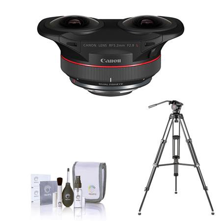 RF 5.2mm f/2.8 L Dual Fisheye 3D VR Lens Bundle with 3Pod V3AH 3-Section Aluminum Video Tripod with 2-Way Fluid Head, Cleaning Kit
