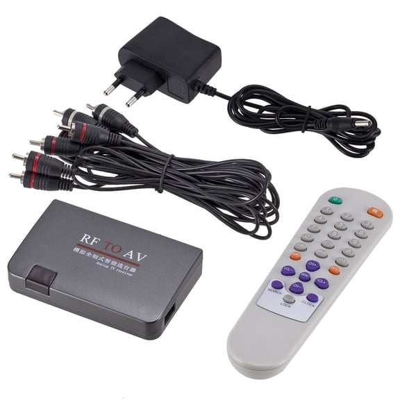 RF to AV Signal Converter Box, TV Channel Selector RF Coax to RCA Video Adapter with Remote Control, Supports Full Standard for Cable TV Projector All Television Models