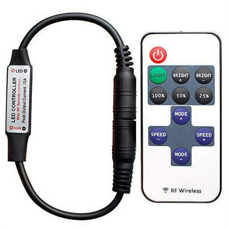 RF Mini Wireless Remote Controller for Single Color 3528 5050 LED Strip Lights Wireless Remote Control with DC Connector RF Dimmer for 12V DC LED Ribbon Shelf Lights Walmart