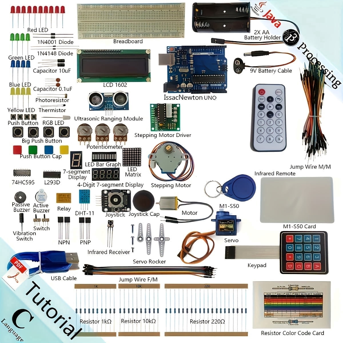 RF Starter Kit V2.0 with 190+ Components, 55 Types Set, 49 Beginner Lessons, Compatible with UNO R3, MEGA, Nano & Micro