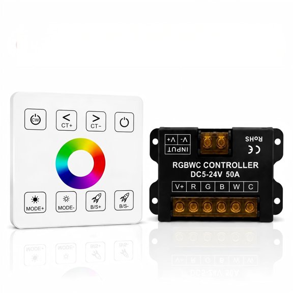 RF Wireless RGBCW LED Dimmer Controller 5-24V 50A Touch Panel Wall Switch