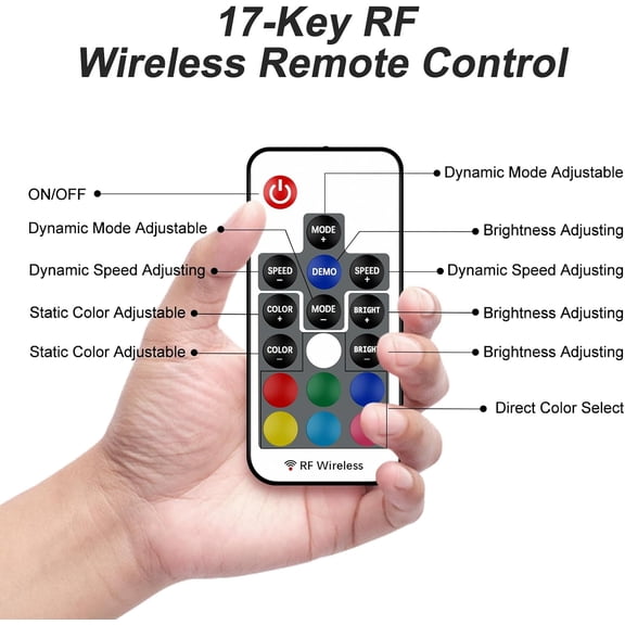 RF Wireless Remote LED Controller, 17 Keys Wireless Remote Control Dimmer Controller, Mini 4-Pin RF LED Controller for 5v 5050 3528 2835 RGB LED Strips Lights