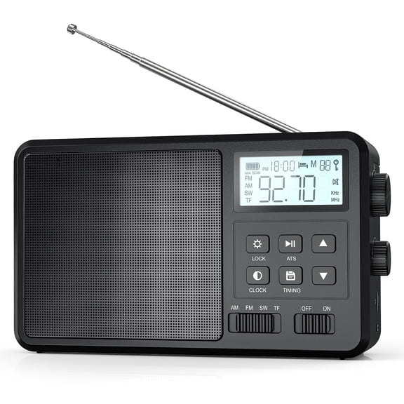 RF206 Digital AM FM Shortwave Radio Portable Radio Receiver,8W Speaker,LCD Display,Support BT/TF Card/USB Playback,Battery Powered by AC/AA Batteries for Home,Gift