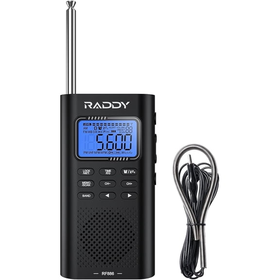 RF886 Portable Shortwave Radio AM/FM/SW/VHF/WB Digital Radio BT Connection with NOAA and Alert, Rechargeable Pocket w/ 9.85 Ft Wire Antenna