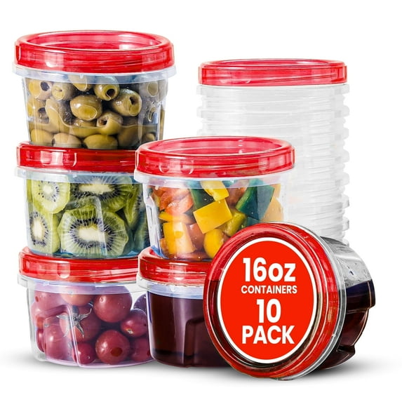 RFAQK 10 PCS Freezer Soup Containers with Lids-10 Plastic 16 OZ Deli Containers with Twist Top Lids-Food Storage Containers with Twist Top Lids-Reusable Plastic Box for Lunch, Gym, Travel