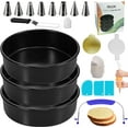 thumbnail image 1 of RFAQK 133PCs Round Cake Pans Sets for Baking + Cake Decorating Supplies - 3 Non-Stick 8 Inch Cake Pan with Baking Supplies, Piping Tips, Cake Leveler, Icing Spatula and 35 Parchment Papers with eBook, 1 of 6