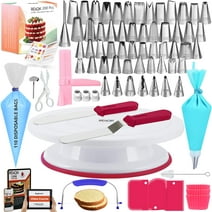 RFAQK 200PCs Cake Decorating Supplies Kit for Beginners with Turntable, Piping Tips, Spatulas, Leveler, and Baking Tools - Perfect Gift for Women