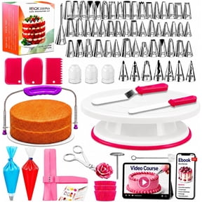 RFAQK 200PCs Cake Decorating Supplies Kit for Beginners with Turntable, Piping Tips, Spatulas, Leveler, and Baking Tools - Perfect Gift for Women
