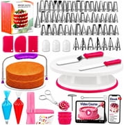 RFAQK 200PCs Cake Decorating Supplies Kit for Beginners with Turntable, Piping Tips, Spatulas, Leveler, and Baking Tools - Perfect Gift for Women