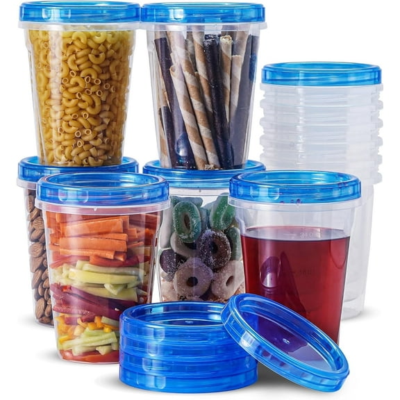 RFAQK 24 PCS Freezer Soup Containers with Lids-12 Plastic 32 oz Deli Containers with 12 Screw Lids-Freezer Safe Storage Containers with Twist Top Lids-Reusable Plastic Box for Lunch, Gym, Travel