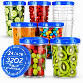 RFAQK 24 PCS Freezer Soup Containers with Lids-12 Plastic 32 oz Deli Containers with 12 Screw Lids-Freezer Safe Storage Containers with Twist Top Lids-Reusable Plastic Box for Lunch, Gym, Travel