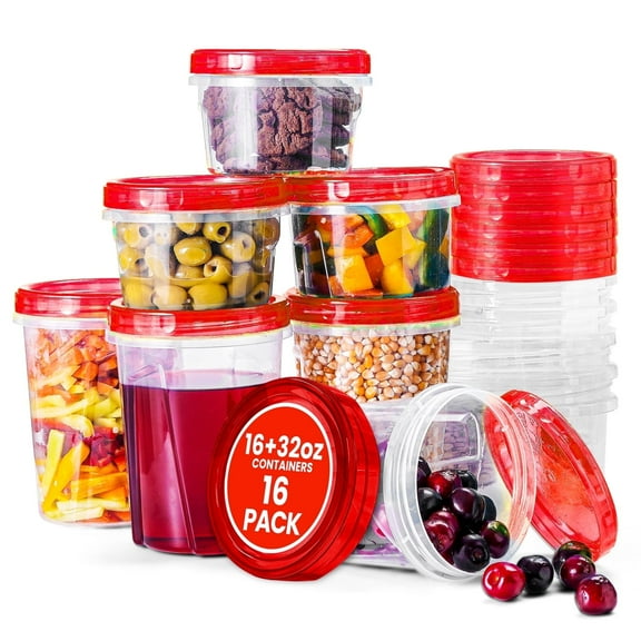 RFAQK 16 PCS Freezer Soup Containers with Lids-16 Plastic 16/32 OZ Deli Containers with Twist Top Lids-Food Storage Containers with Twist Top Lids-Reusable Plastic Box for Lunch, Gym, Travel