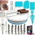 thumbnail image 1 of RFAQK 65 Pcs Cake decorating supplies with Cake Turntable-Cake leveler- 24 Numbered Icing Piping Tips with Pattern Chart and EBook- Straight & Angled Spatula-30 Icings Bags- 3 Icing Comb Scraper set, 1 of 8