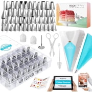 RFAQK 74 PCs Icing Piping Bags and Tips Set, Cake Decorating Kit with 48-Numbered Piping Tips, 20+1 Pastry Bags for Cookie Cupcake Cake Decoration, Cake Decorating Tips Set with Booklet and E-book