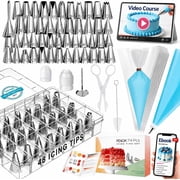 RFAQK 74 PCs Icing Piping Bags and Tips Set, Cake Decorating Kit with 48-Numbered Piping Tips, 20+1 Pastry Bags for Cookie Cupcake Cake Decoration, Cake Decorating Tips Set with Booklet and E-book