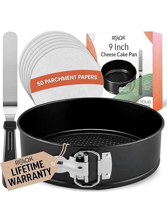 Non-Stick 9 Inch Springform Pan - Spring form Pan for Cheesecake with Removable Bottom, Bonus Icing Spatula with 10 Pcs Parchment Paper & Recipe E-Book - Ideal for Baking Cakes, Pizzas, & More!