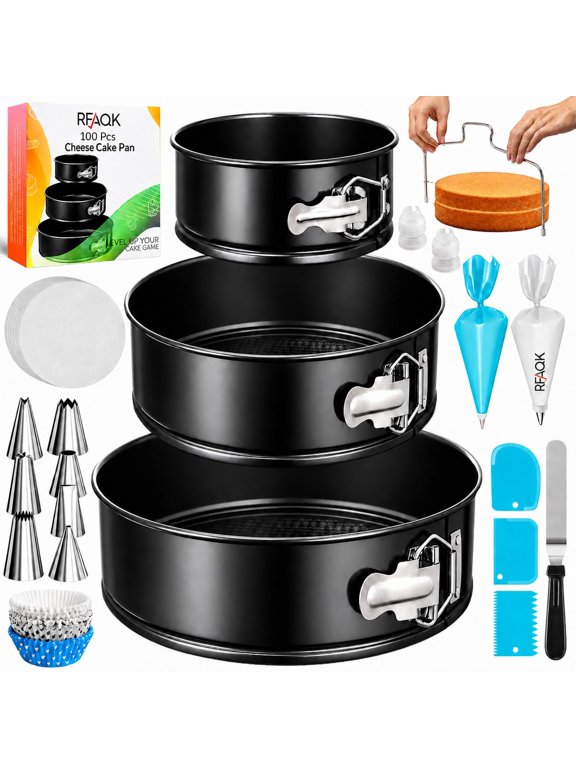 Non-stick Carbon Steel Springform Cake Pan Set, Multipurpose (100 Count)