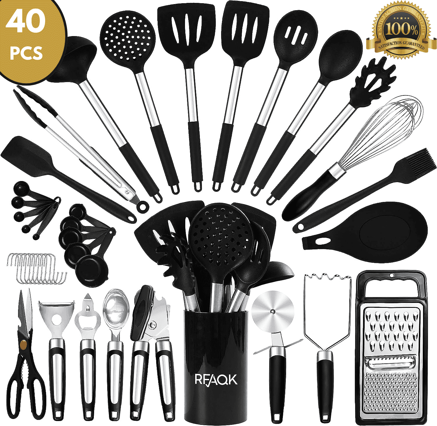 RFAQK Silicone Kitchen Cooking Utensil Set With Holder, 40PCs