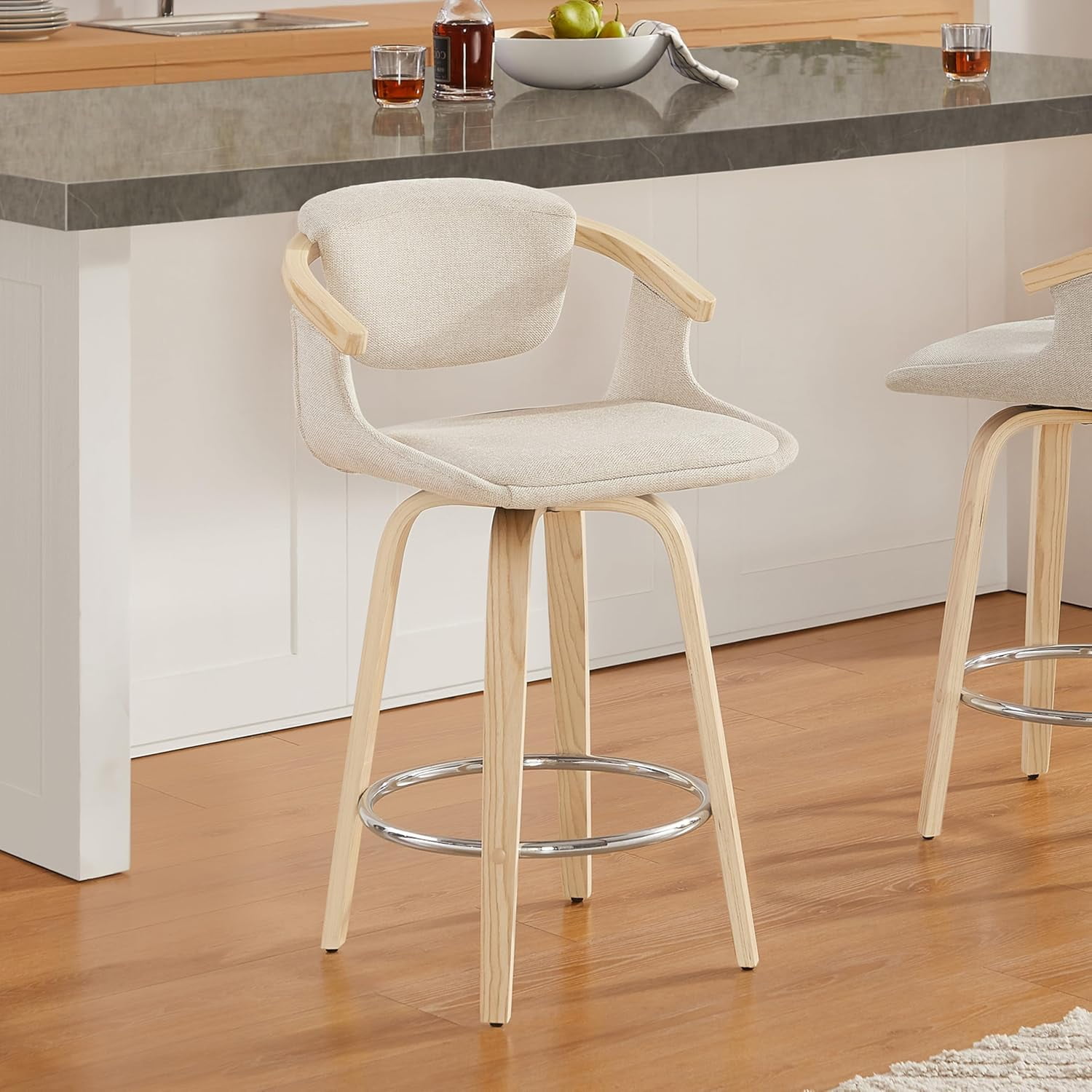 RFCUIBIJ Bar Stool - Mid Century Modern Swivel Bar Stool with Back Faux Leather Upholstered ...