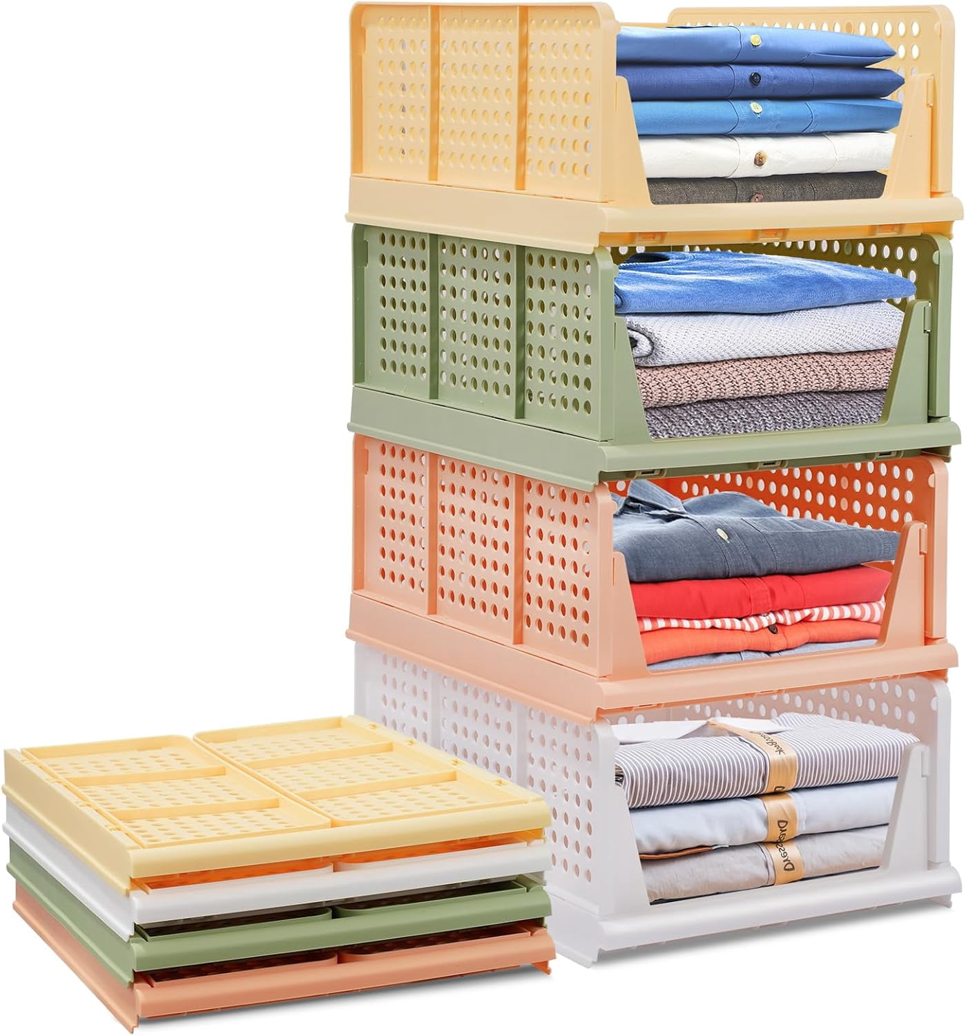RFCUIBIJ Folding Wardrobe Storage Shelf Baskets Box 4-Pack Plastic ...