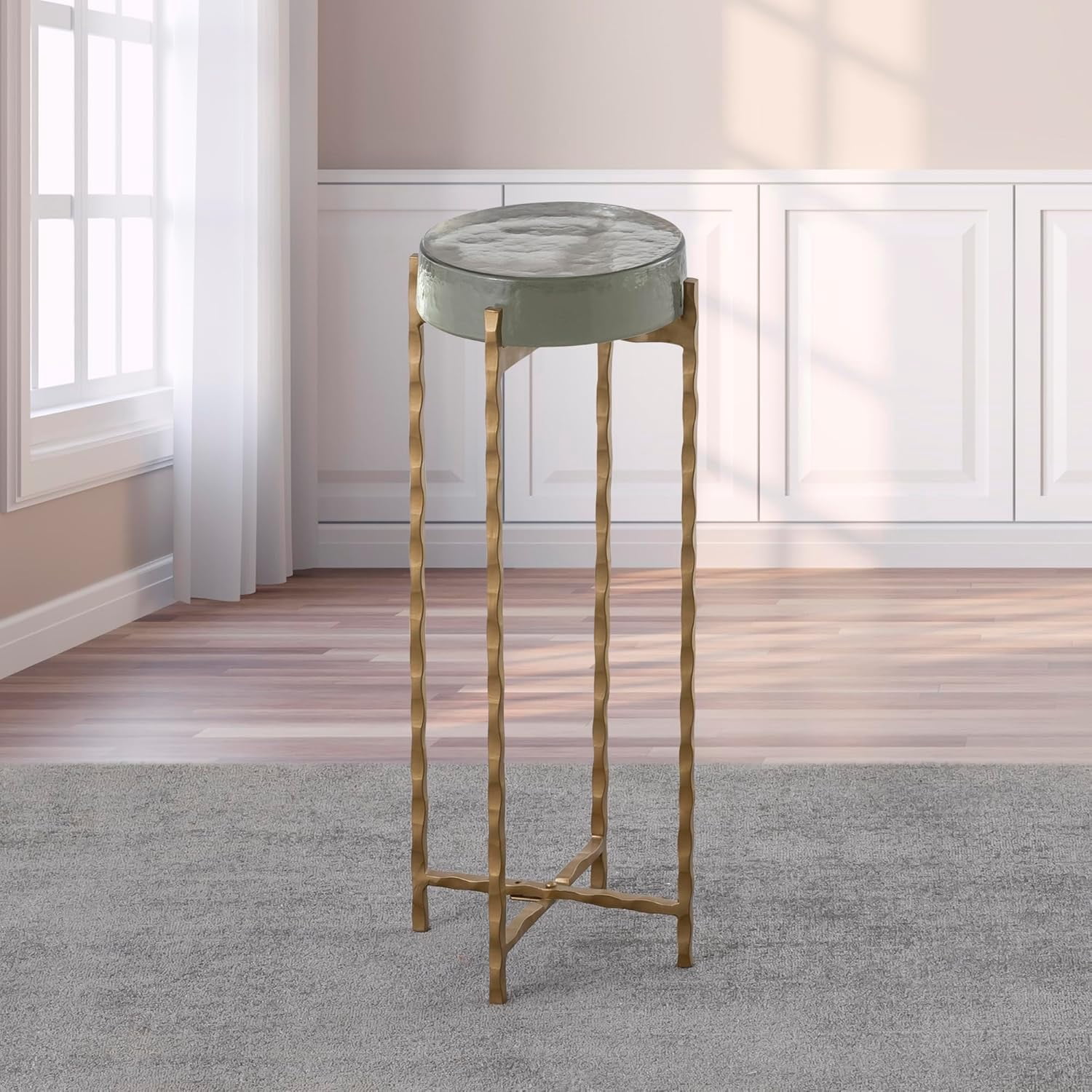 RFCUIBIJ Square Casted Glass Top Drink Table Black Metal Square Base ...
