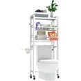 thumbnail image 1 of RFCUIBIJ Over The Toilet Storage Shelves  3 Tiers Bathroom Storage and Organizer Shelf  with Retractable Baskets and Rolling Wheels for Toilet  Metal  White, 1 of 7