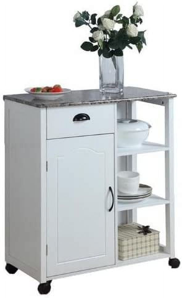 RFCUIBIJ White Kitchen Island Storage Cart on Wheels with Granite Look